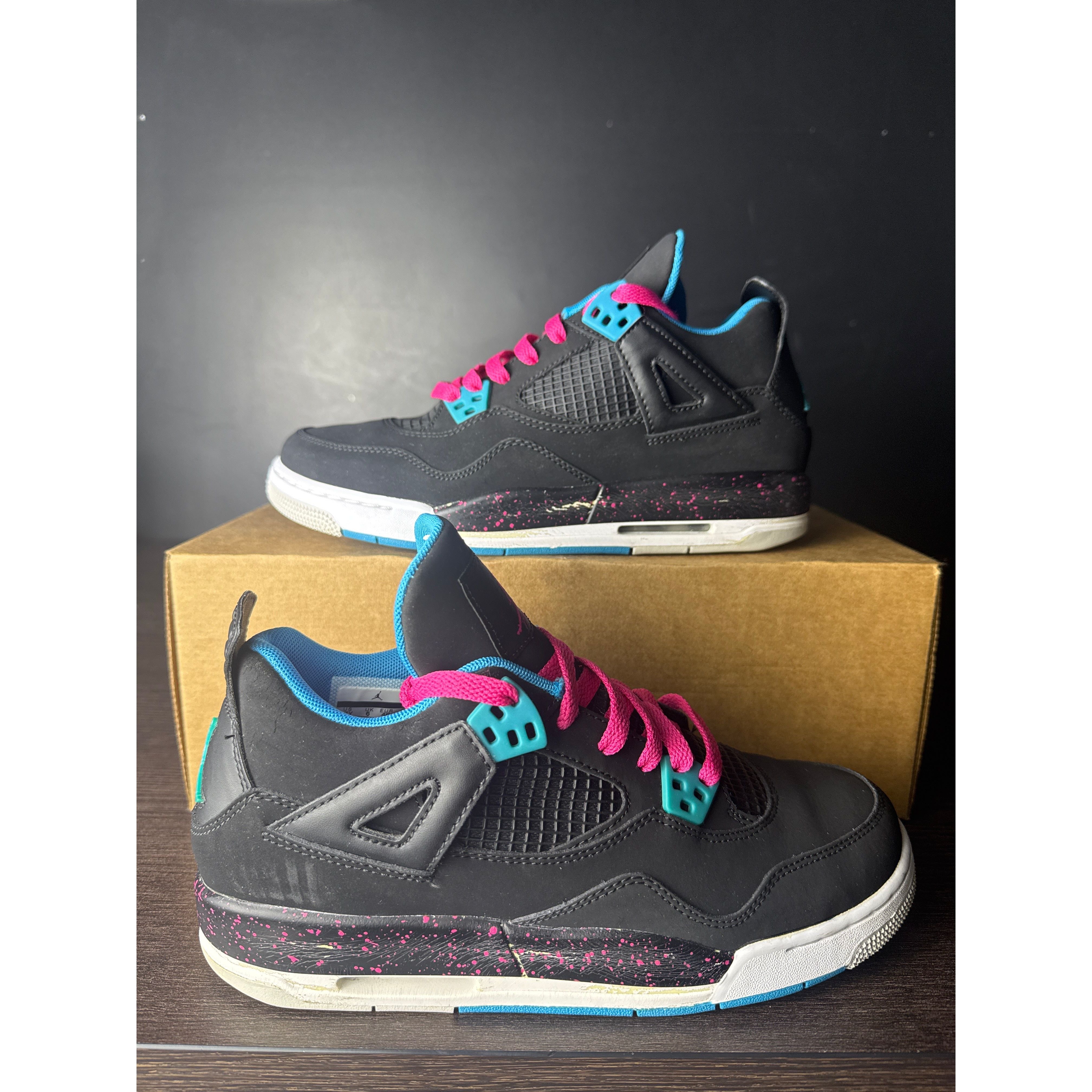 Air Jordan 4 Retro "Black Vivid Pink Dynamic Blue" (GS) **PRE-OWNED** REP. BOX