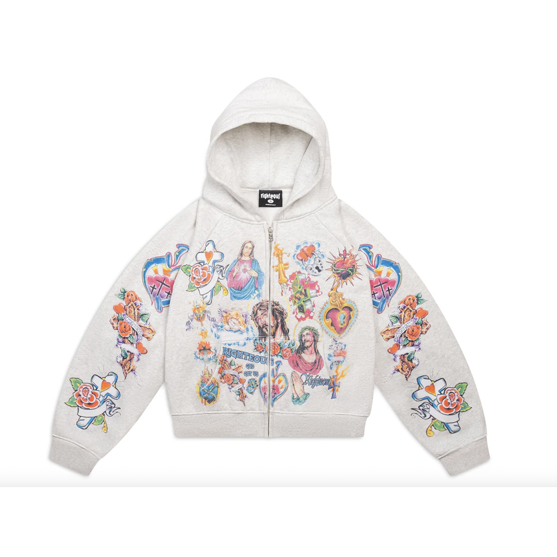 We Are Righteous "Risen King" Cropped (Grey) Zip-Up Hoodie