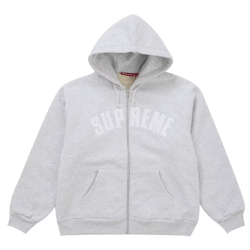 Supreme "Arc" Thermal Lined Zip Up Hooded Sweatshirt (Ash Grey)