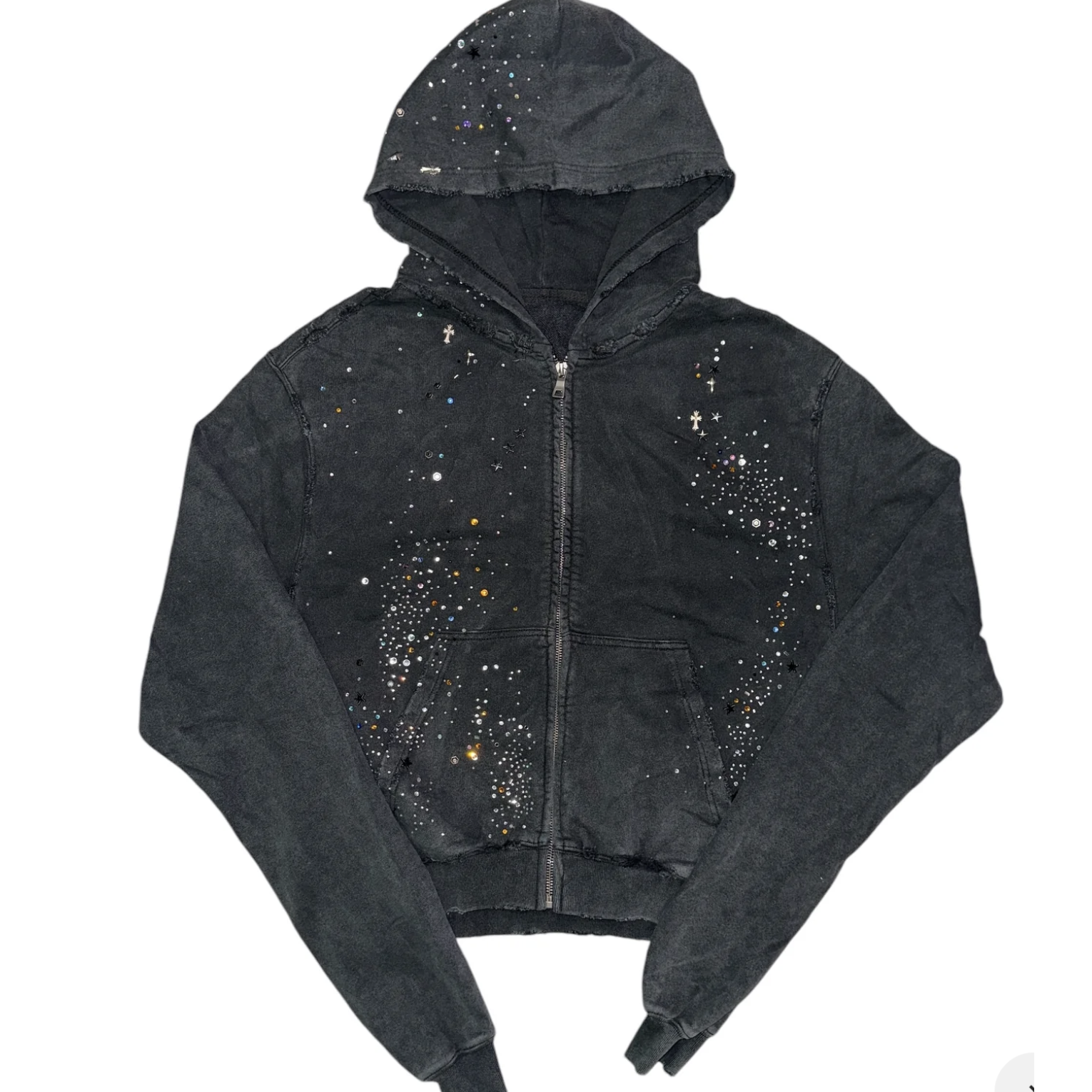 DND4DES "Sparkle Diamond" Distress Zip Up Hoodie (Black)
