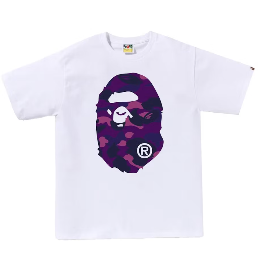 BAPE Color Camo "Big Ape Head" Tee (White/Purple)