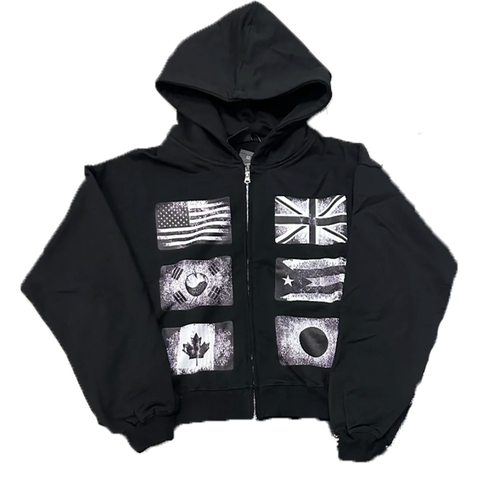 Floor 914 "Flags" Zip-Up Hoodie (Black)