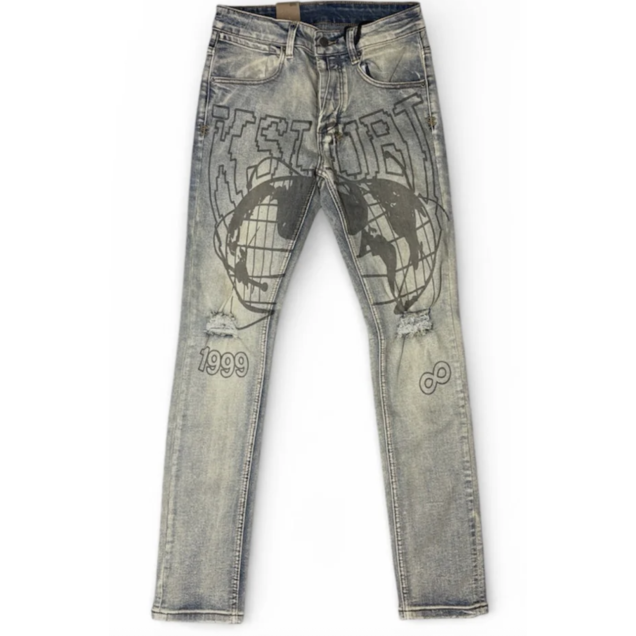 KSUBI "Globe" Print Light Wash Jeans