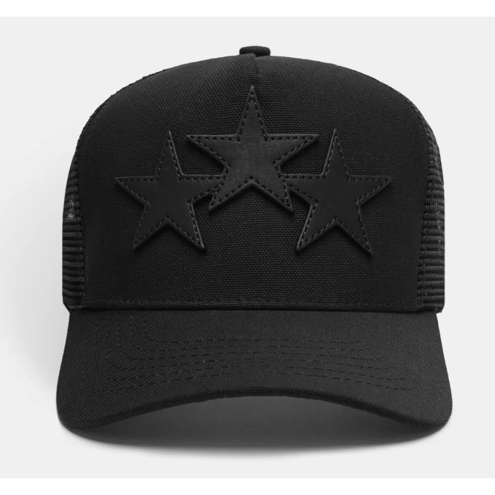 Amiri "3 STAR" Trucker Hat (Black/Black)