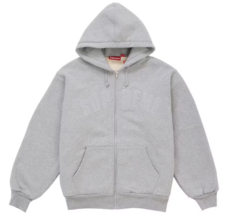 Supreme "Arc" Thermal Lined Zip Up Hooded Sweatshirt (FW26) (Grey)