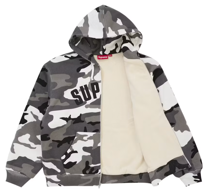 Supreme "Arc" Thermal Lined Zip Up Hooded Sweatshirt (Snow Camo)