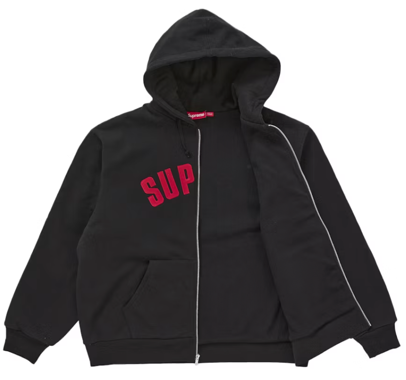 Supreme "Arc" Thermal Lined Zip Up Hooded Sweatshirt (Black)