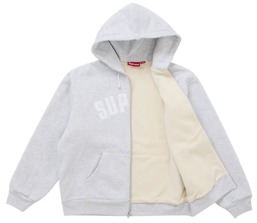 Supreme "Arc" Thermal Lined Zip Up Hooded Sweatshirt (Ash Grey)