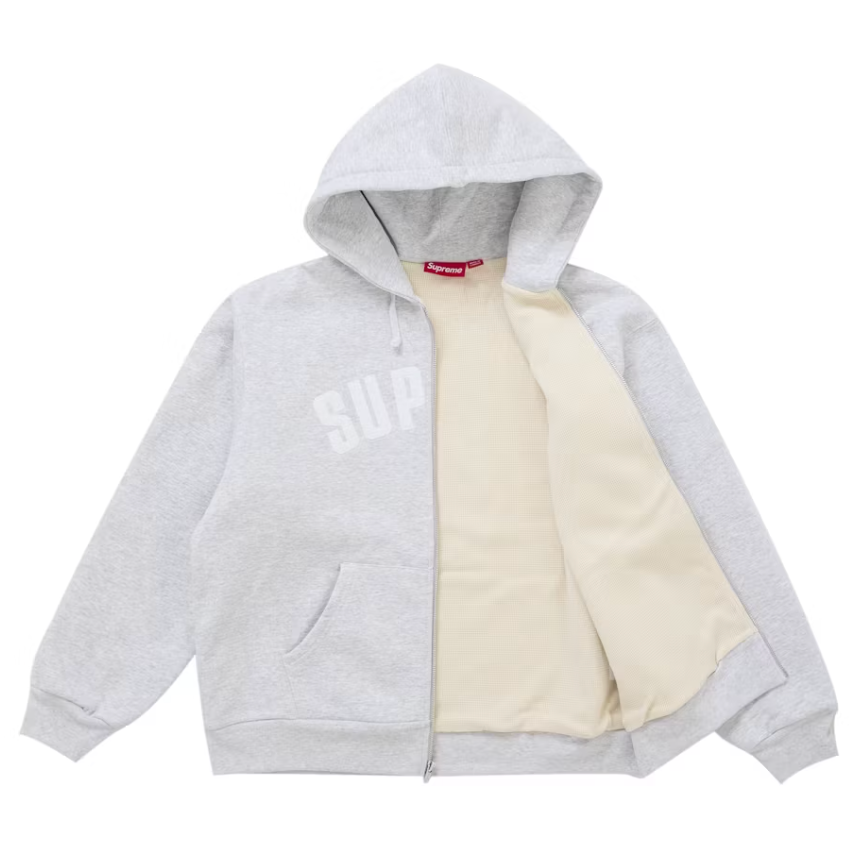 Supreme "Arc" Thermal Lined Zip Up Hooded Sweatshirt (Ash Grey)