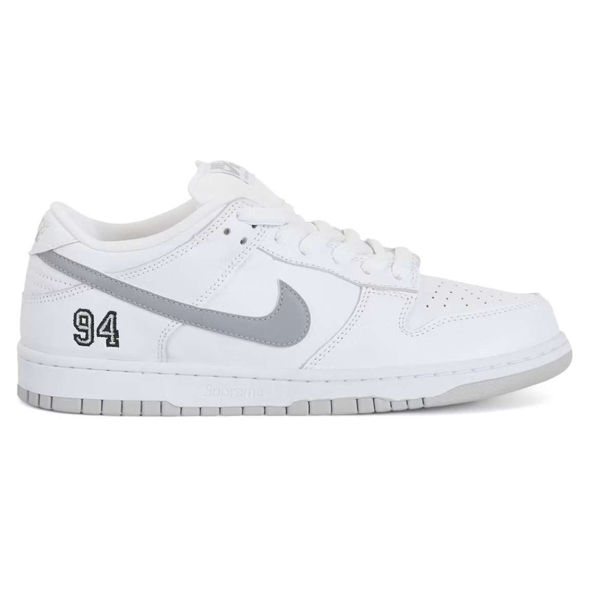 Nike SB Dunk Low x Supreme 94 "White Metallic Silver"