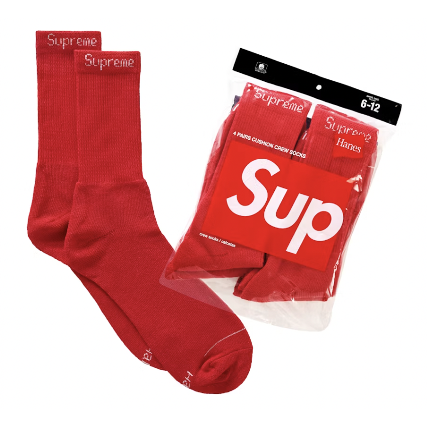 Supreme "Hanes" Crew Socks (4 Pack) (Red)
