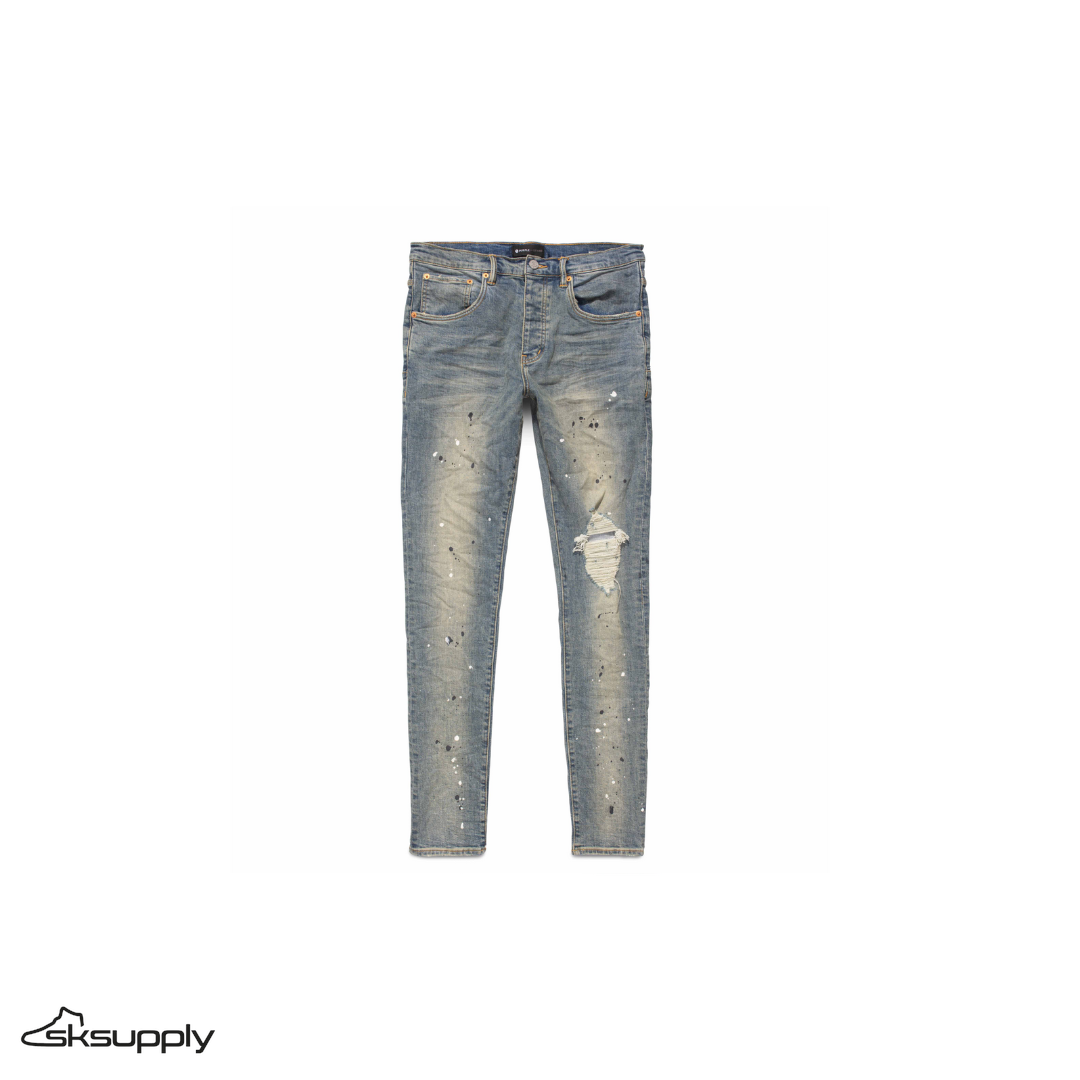Purple Brand P002 Mid Indigo "Destroy Paint" Jeans