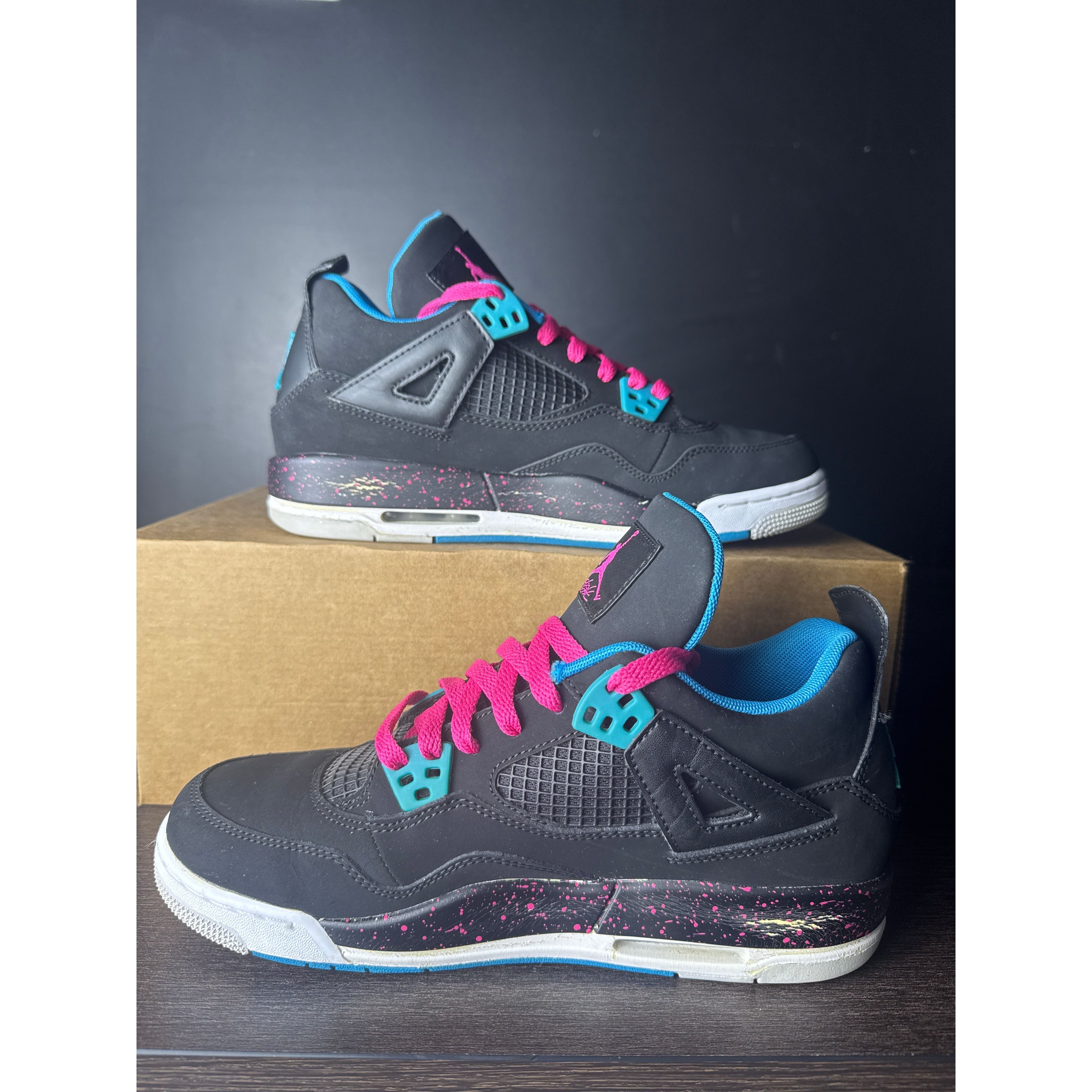 Air Jordan 4 Retro "Black Vivid Pink Dynamic Blue" (GS) **PRE-OWNED** REP. BOX