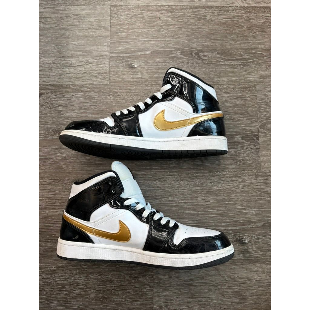 Air Jordan 1 Mid "Patent Black White Gold" **PRE-OWNED**