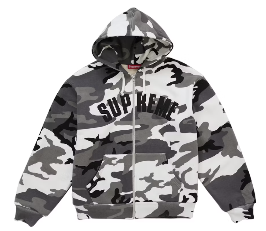 Supreme "Arc" Thermal Lined Zip Up Hooded Sweatshirt (Snow Camo)
