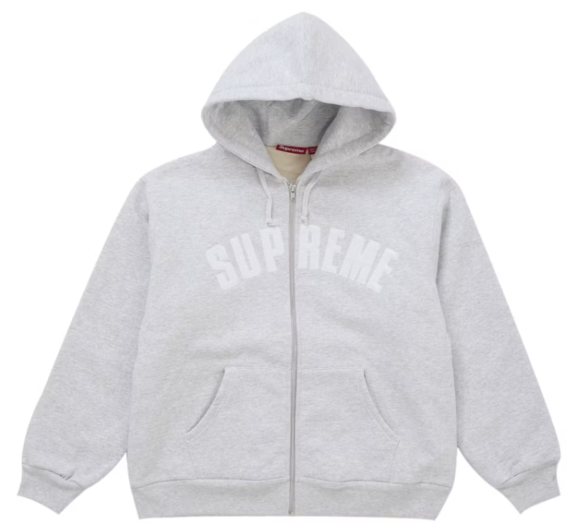 Supreme "Arc" Thermal Lined Zip Up Hooded Sweatshirt (Ash Grey)