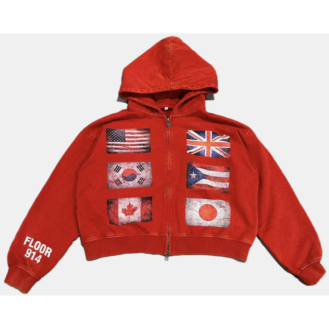 Floor 914 "Flags" Zip-Up Hoodie (Red)