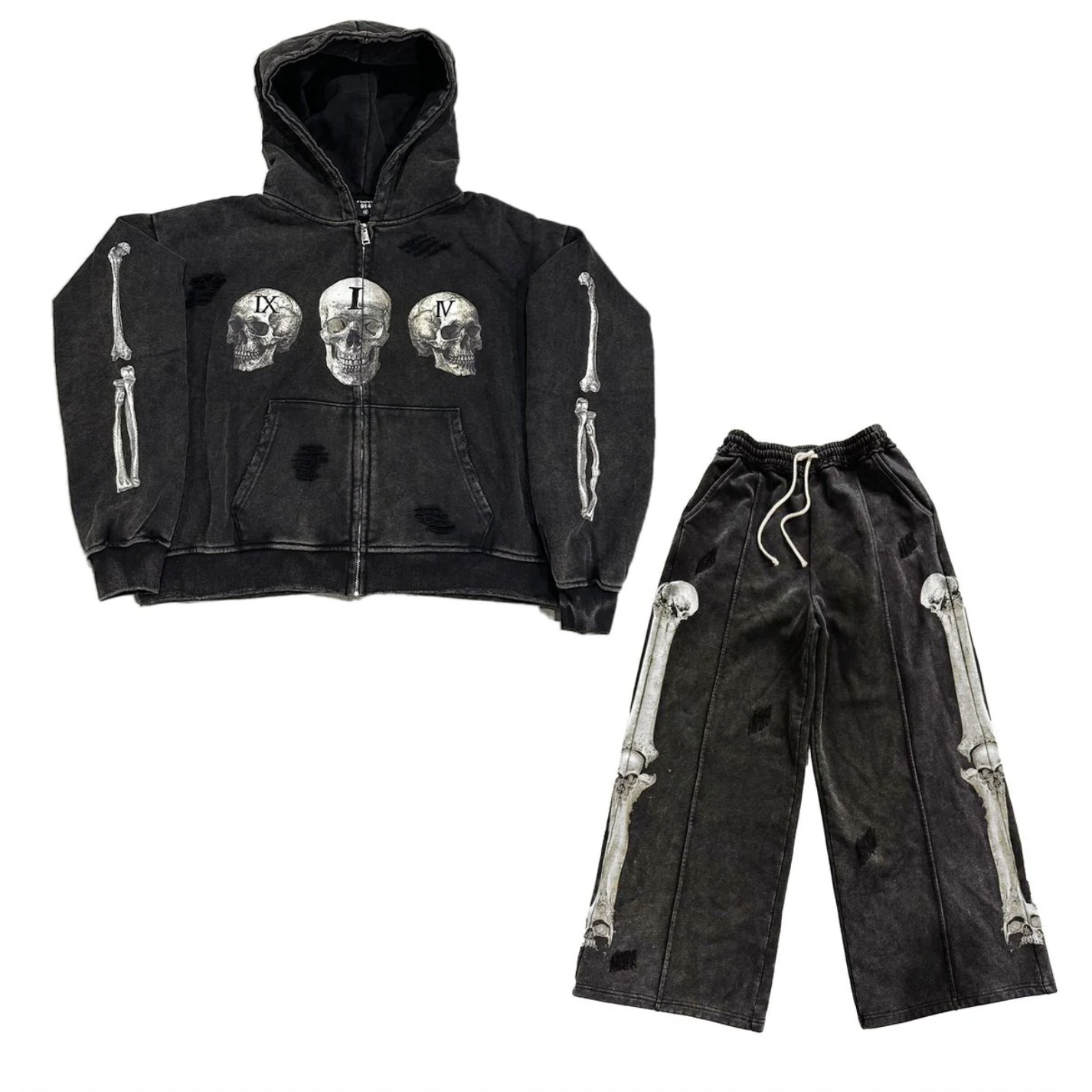 Floor 914 "Skull Face" Black Zip-Up SET