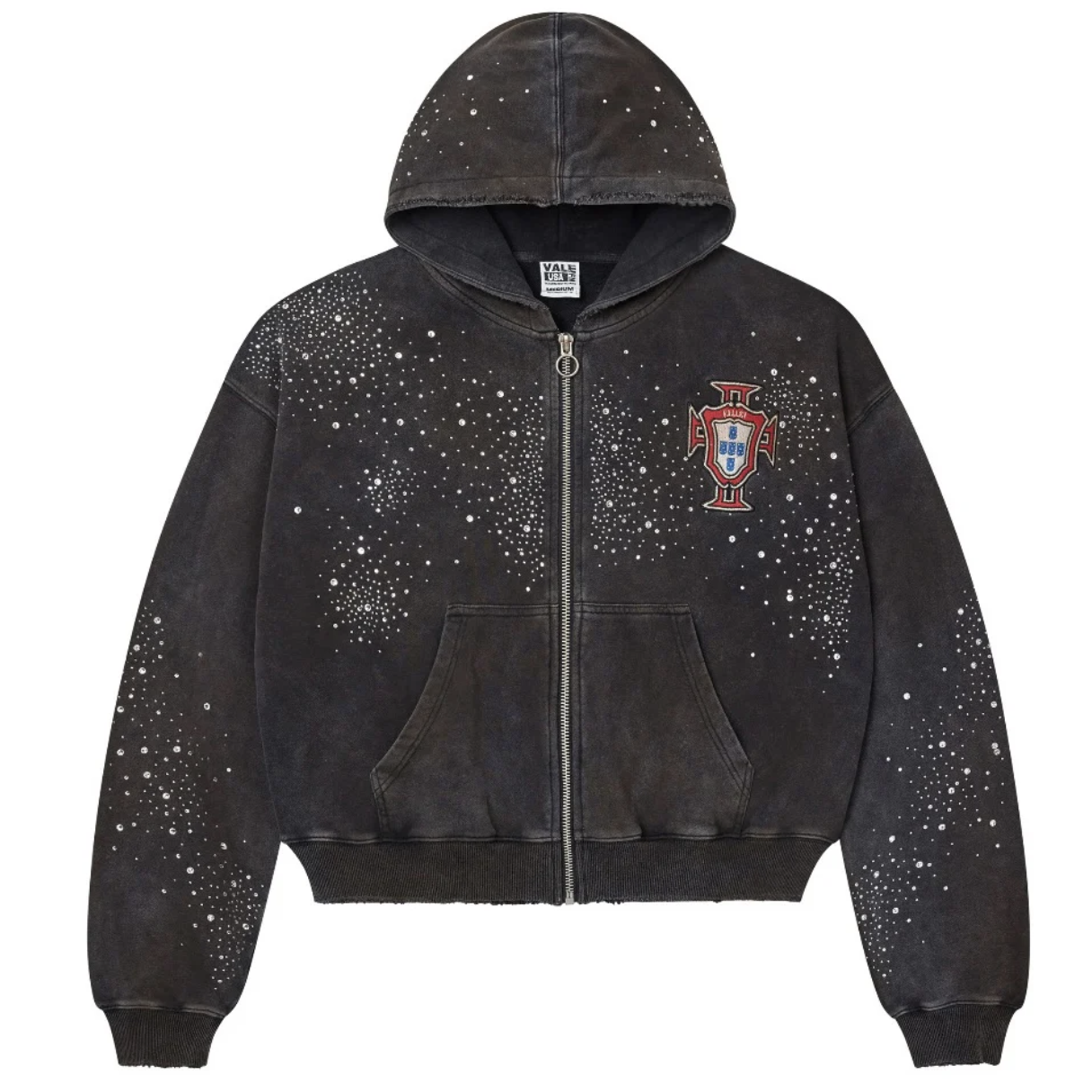 Vale "Pluto Cluster" Black Rhinestone Zip-Up Hoodie