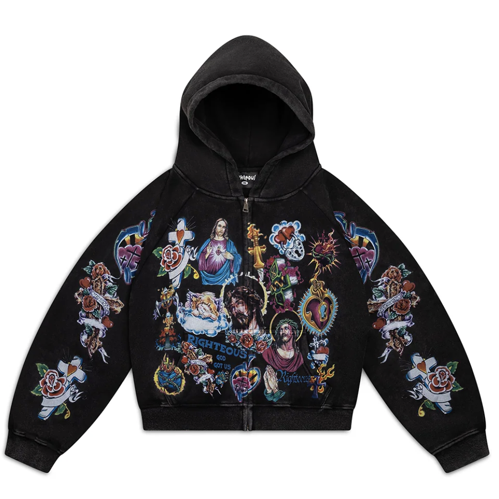 We Are Righteous "Risen King" Cropped Zip (Black)