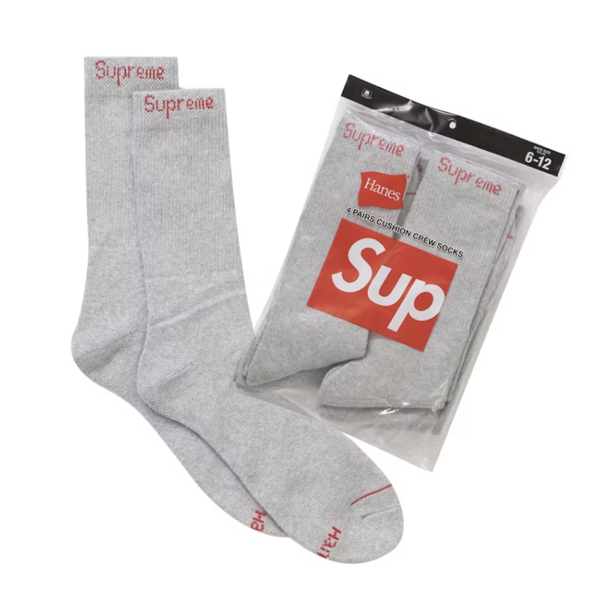 Supreme "Hanes" Crew Socks (4 Pack) (Heather Grey)
