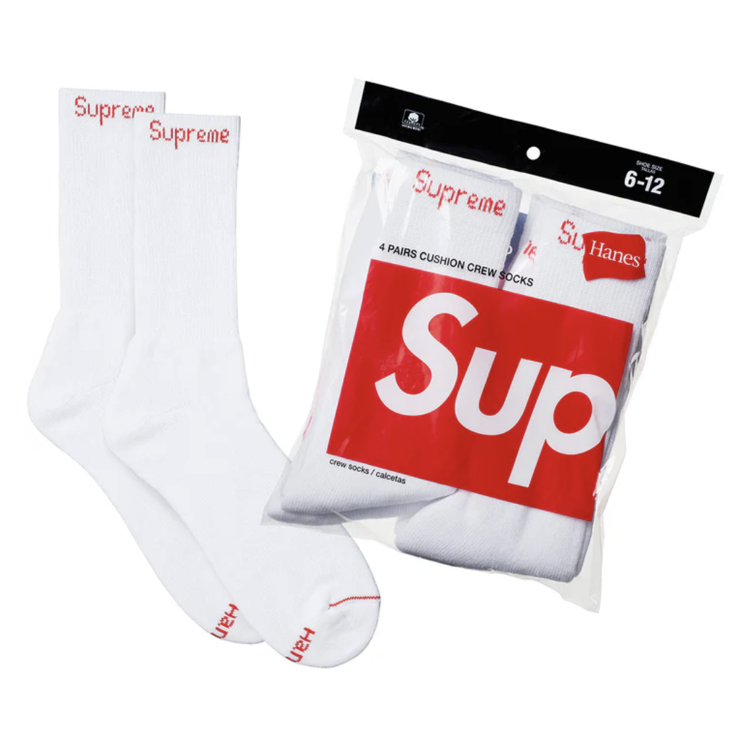 Supreme "Hanes" Crew Socks (4 Pack) (White)