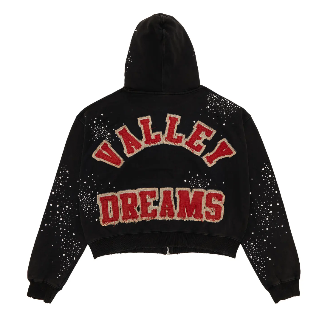 Vale "Pluto Cluster" Black Rhinestone Zip-Up Hoodie
