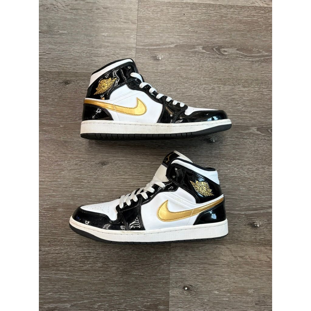 Air Jordan 1 Mid "Patent Black White Gold" **PRE-OWNED**