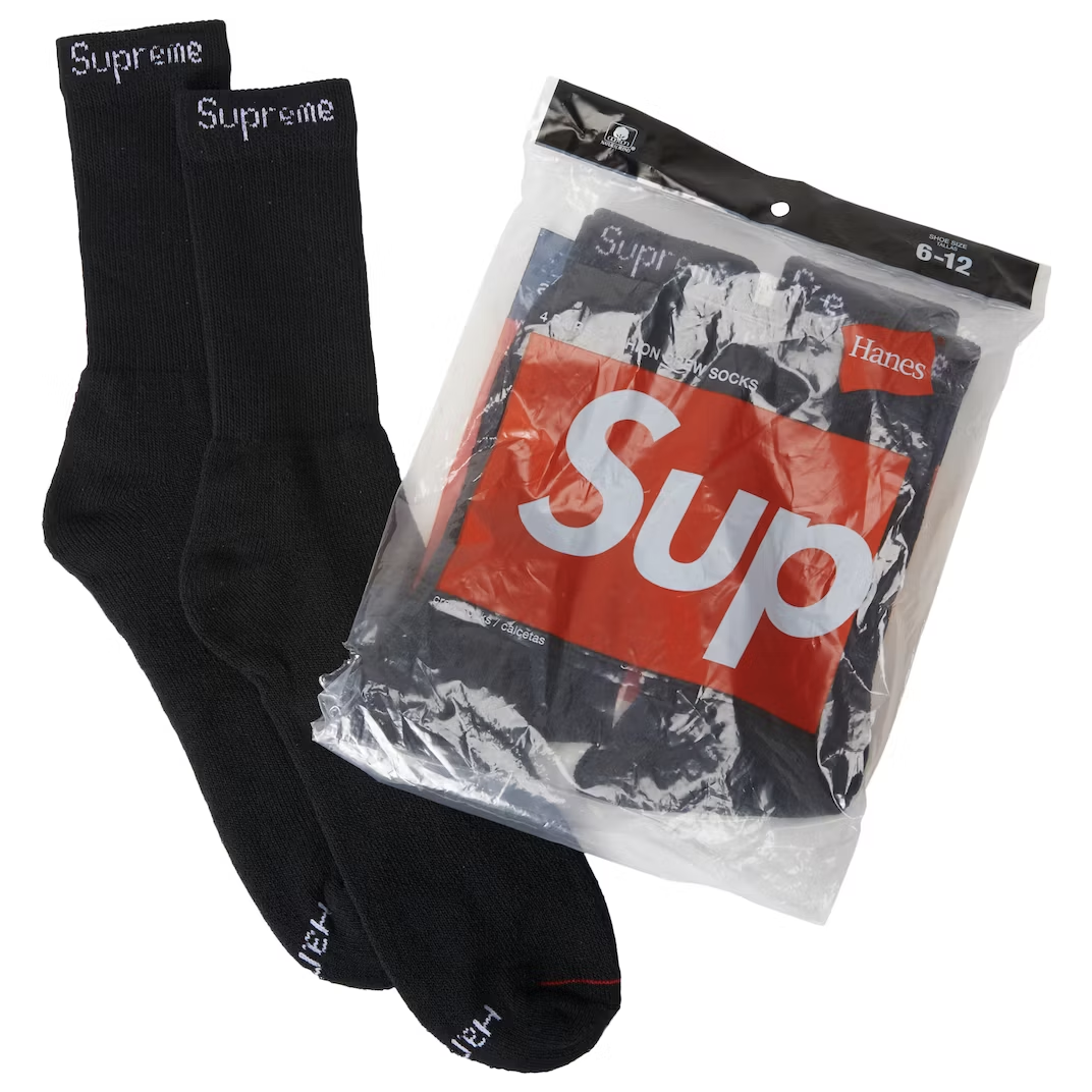 Supreme "Hanes" Crew Socks (4 Pack) (Black)