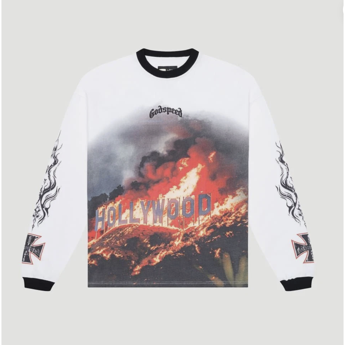 Godspeed Long Sleeve T-Shirt "Hollywood Inferno" (White/Black)
