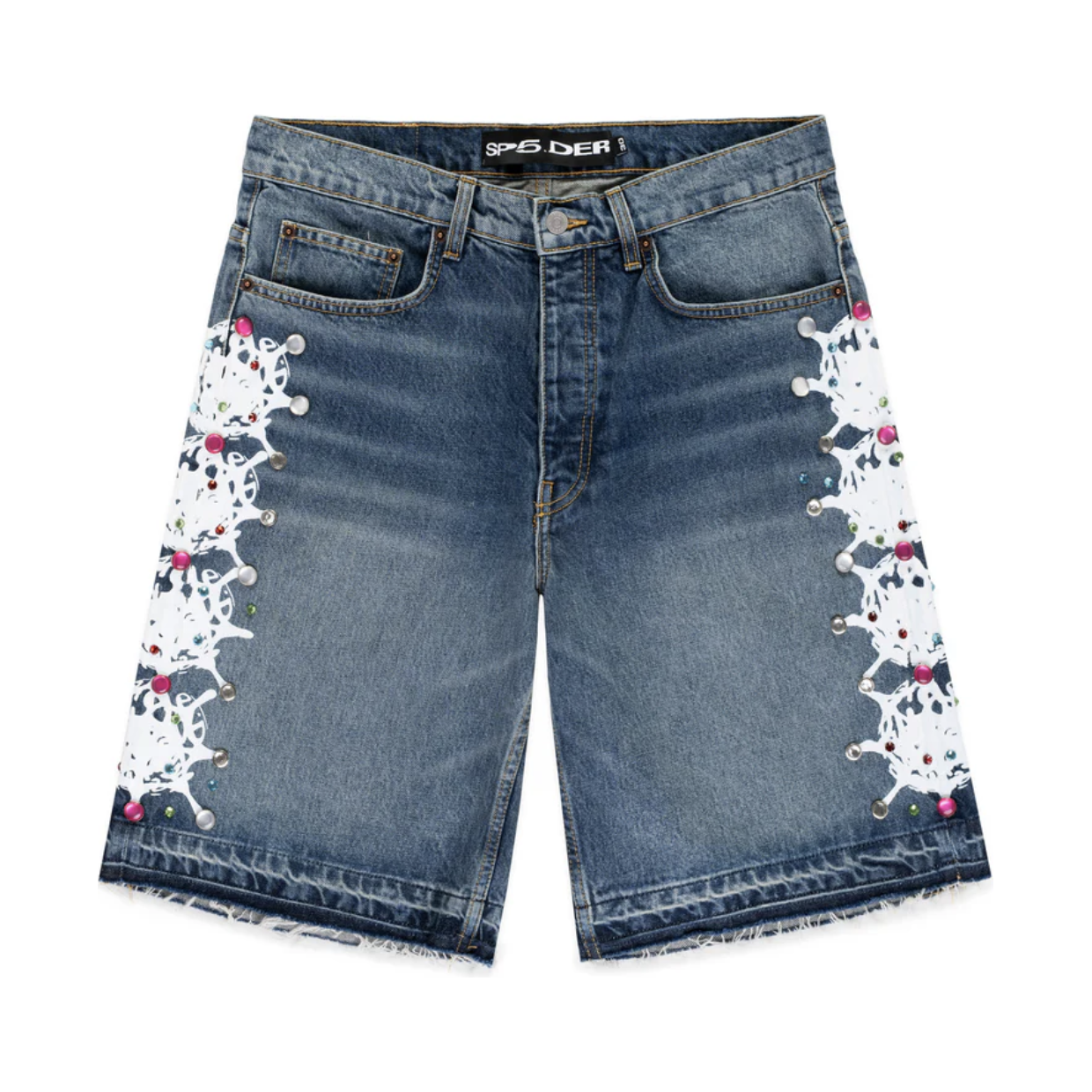 Sp5der "Web Stone" Denim Shorts (Blue)