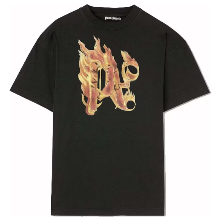 Palm Angels "Burning Monogram" T-Shirt (Black/Gold)