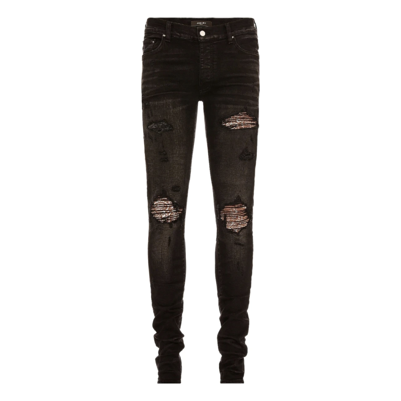 Amiri "Paisley Patch" distressed skinny jeans (Black/Orange)