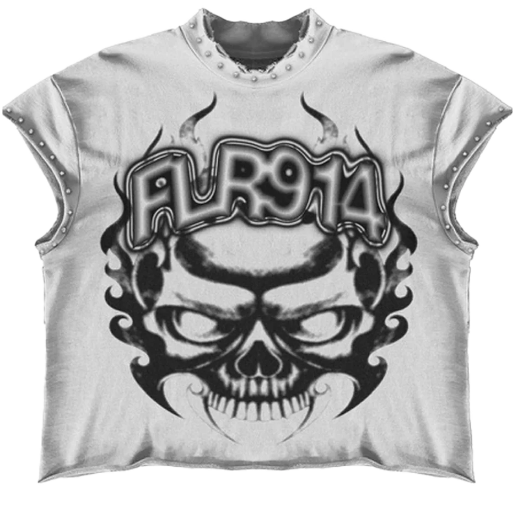 Floor 914 "Skull Inferno" Cutoff T-Shirt (White)