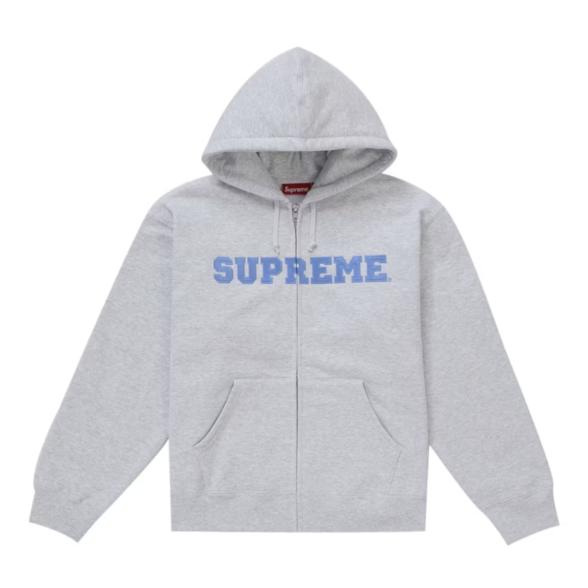 Supreme "Collegiate" Applique Zip Up Hooded Sweatshirt (Grey)