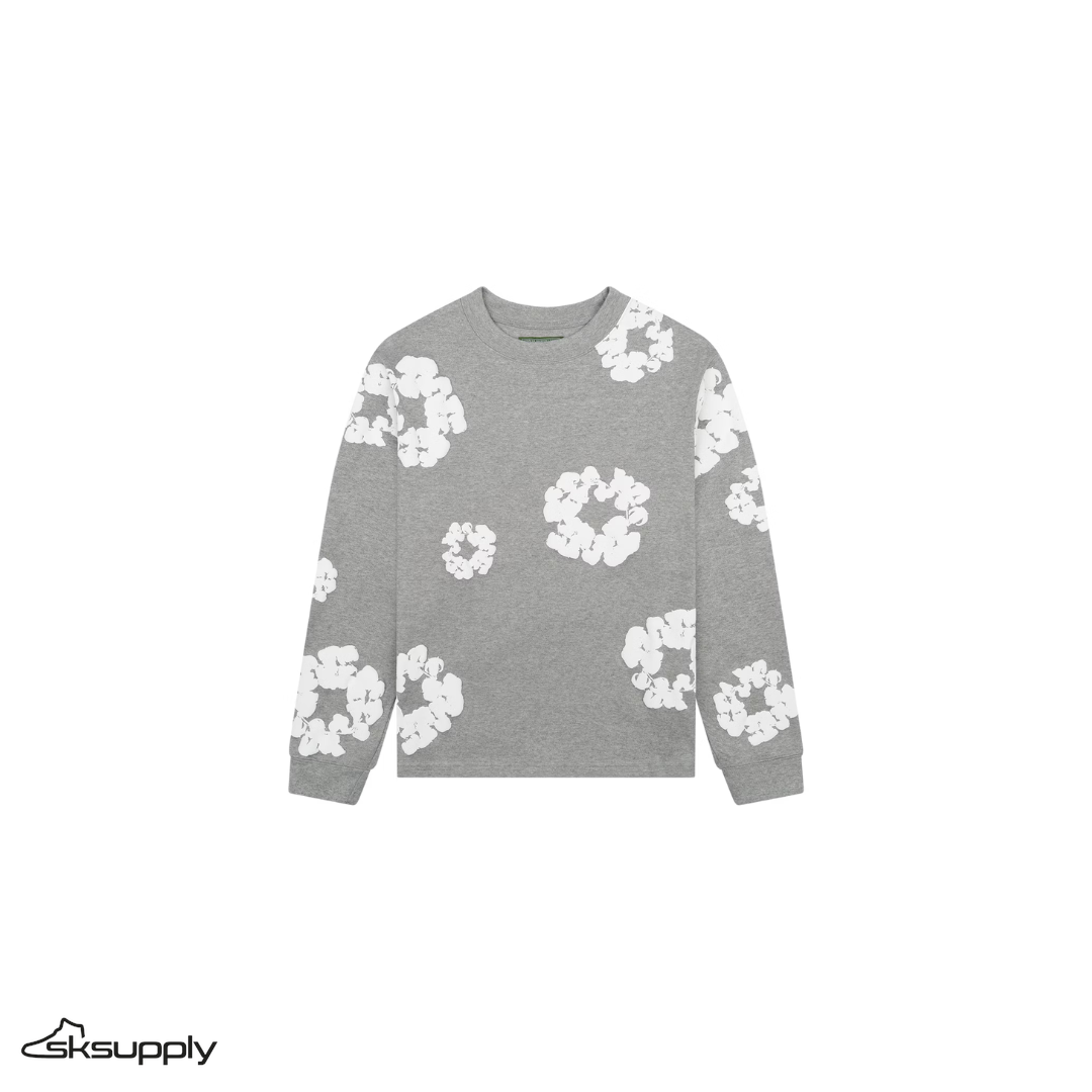 Denim Tears Long Sleeve "Cotton Wreath" T-shirt (Grey)