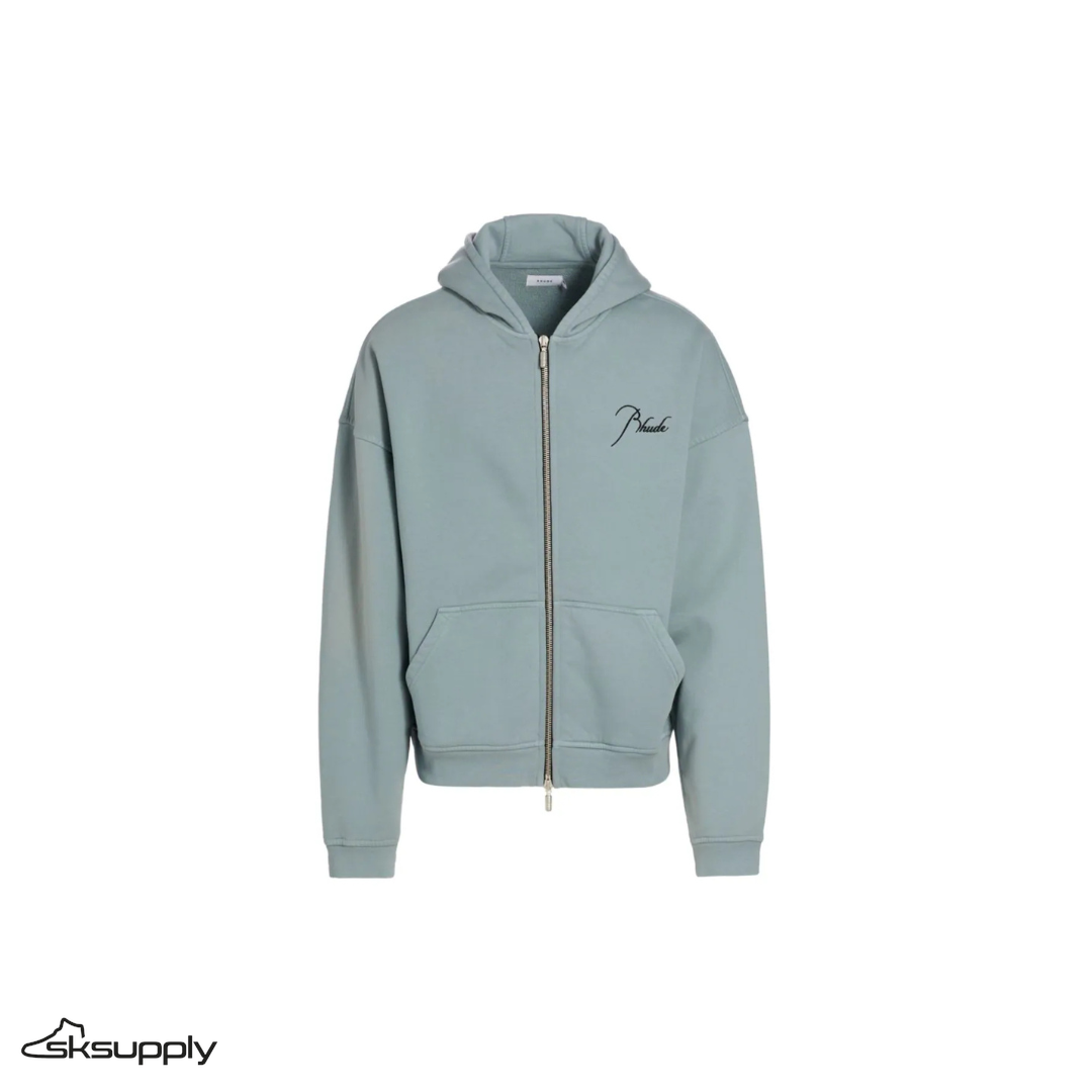 Rhude Zip-Up Logo Hoodie (Sage)